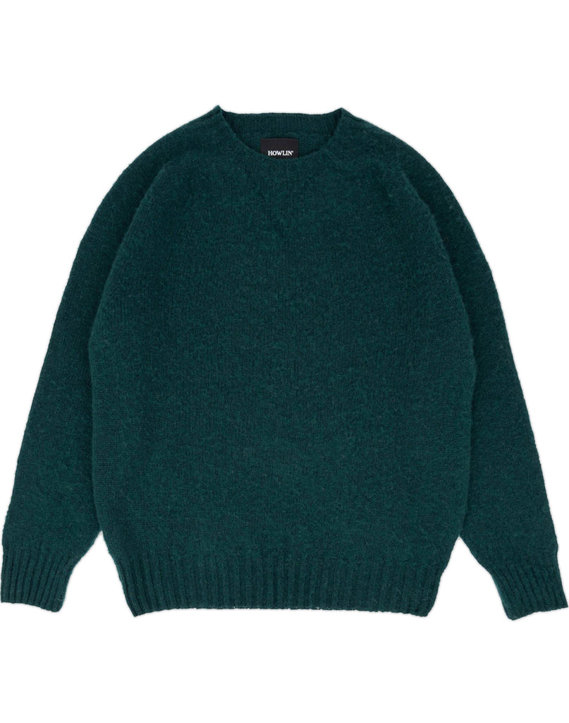 Photo 1 of 2.  Front view of forest green color wool on a white background.  Classic collar and ribbed cuffs.