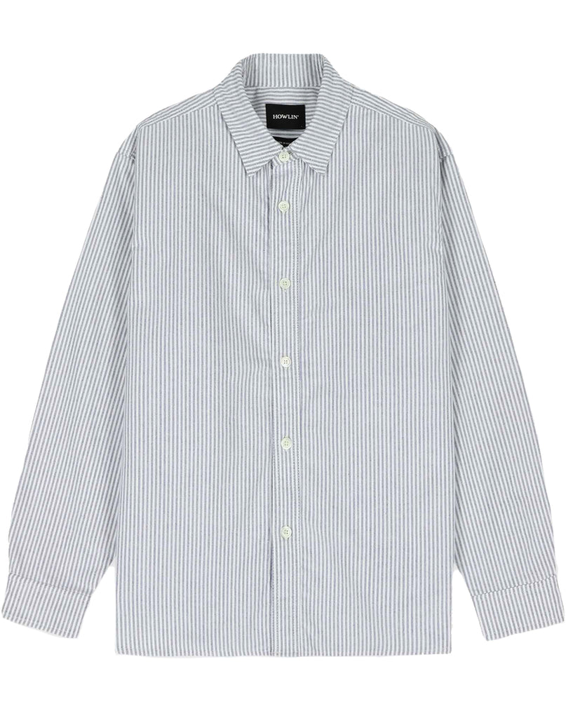 Howlin' Afterthought shirt in blue and white striped brush cotton with white buttons and classic collar.  Slide 1 of 3