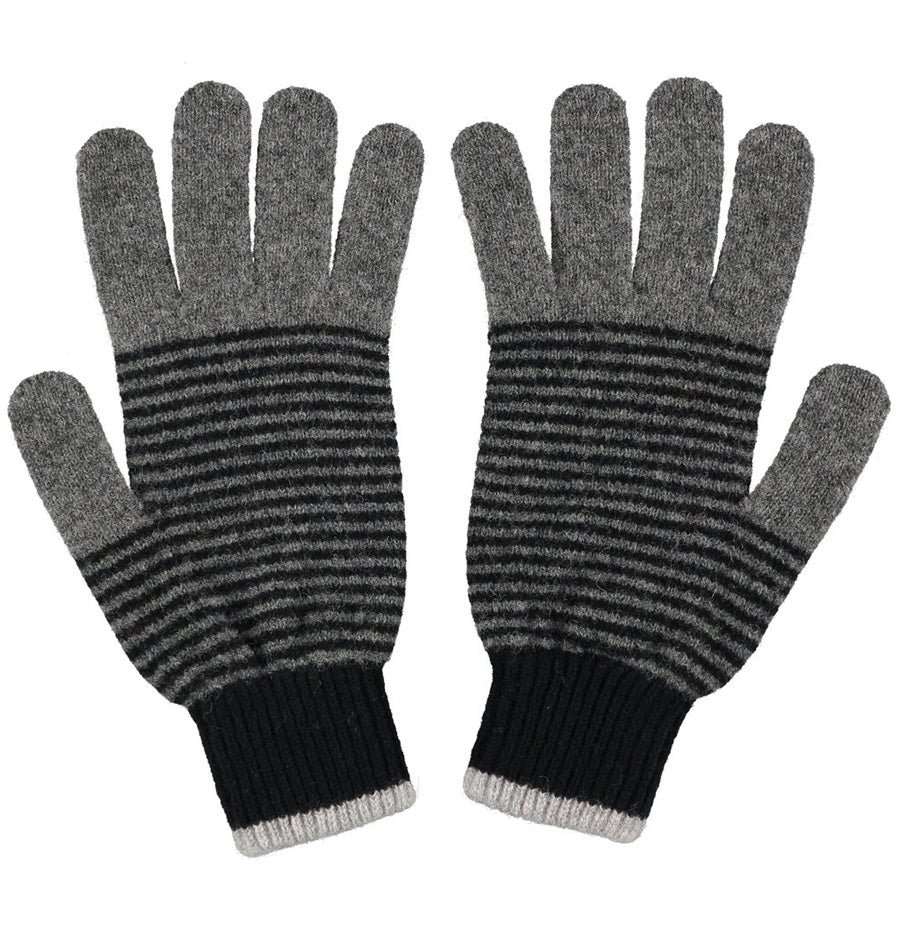 Black and Grey Stripy Lambswool Gloves