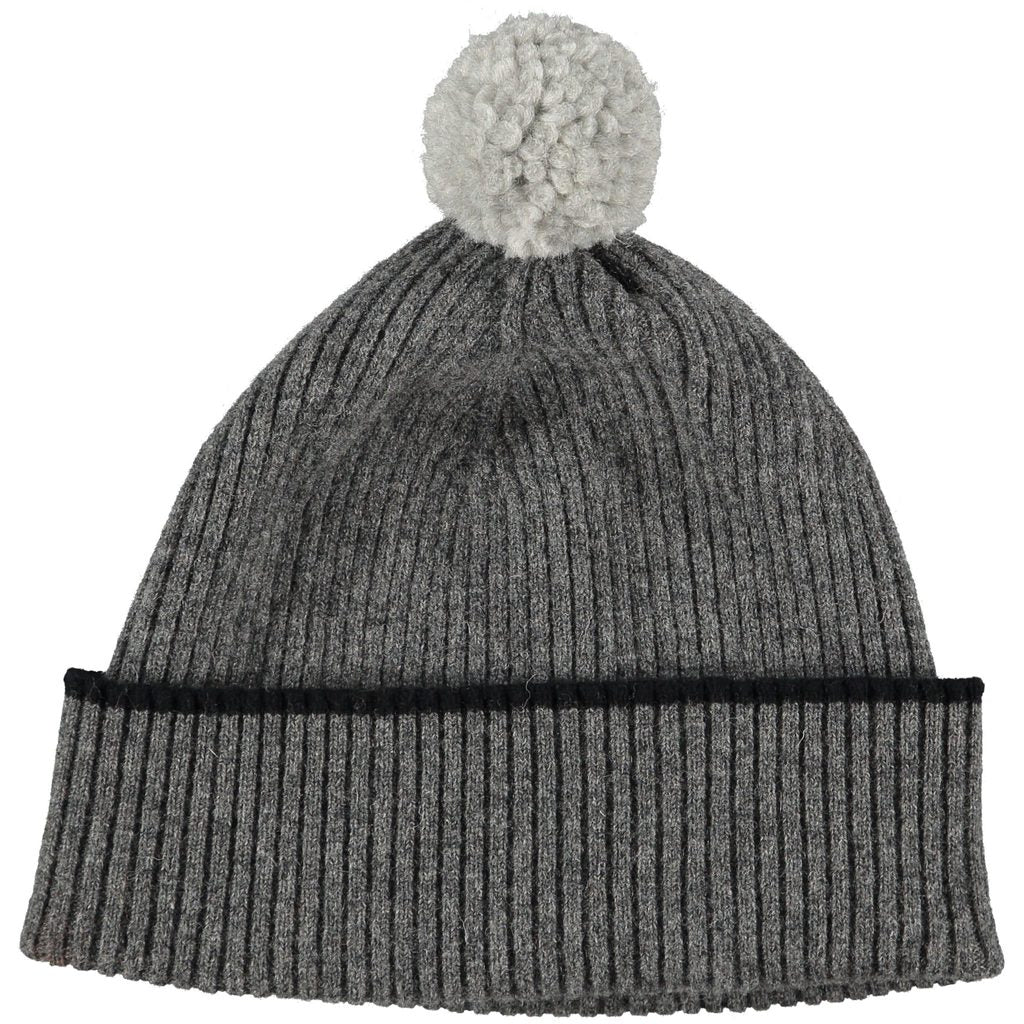 PomPom Lambswool Ribbed Beanie
