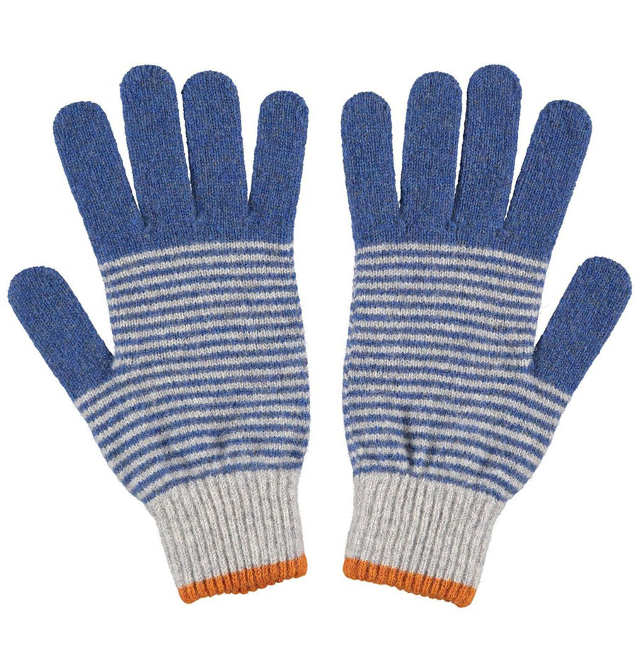 Blue and Grey Stripy Lambswool Gloves