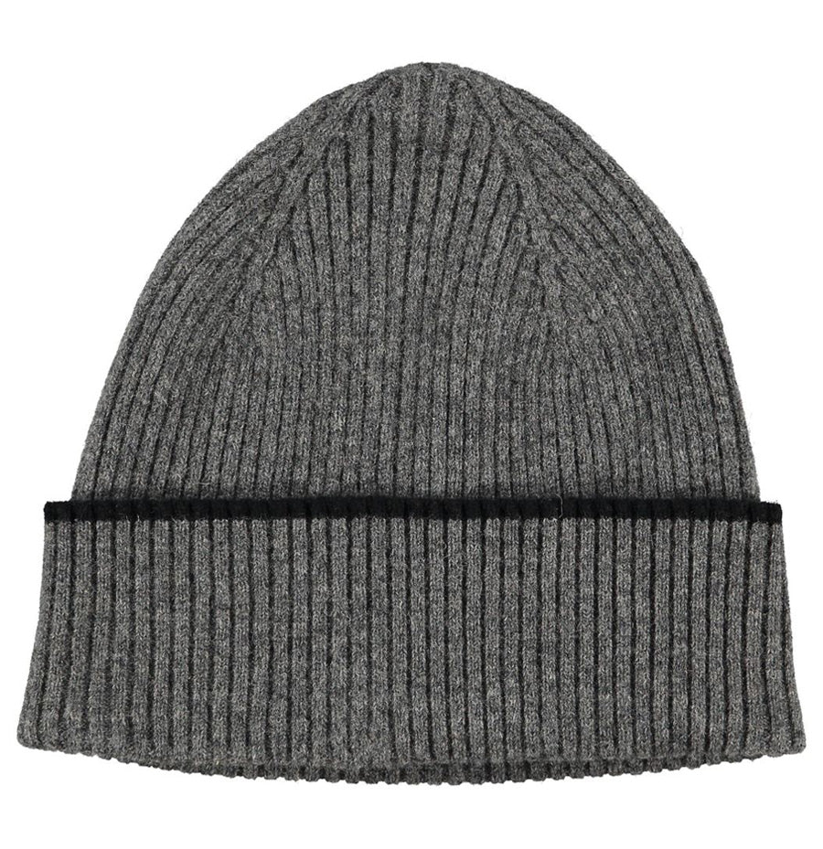 Grey Lambswool Ribbed Beanie
