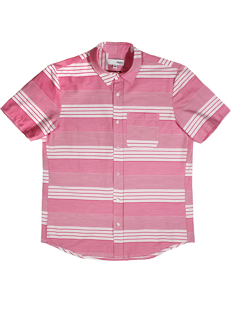 Red Striped Short Sleeve Classic Collar Shirt